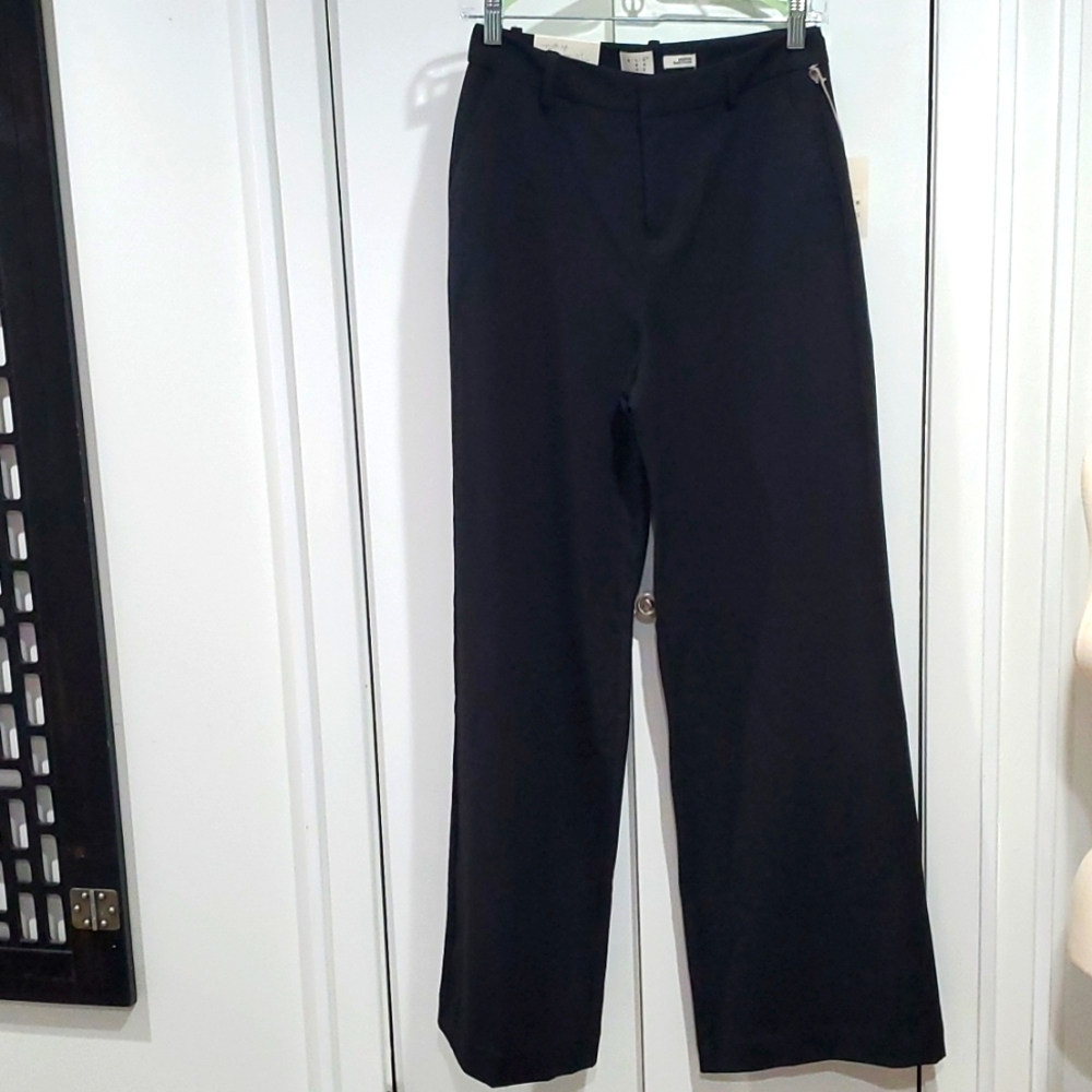 Women's High Rise Wide Leg Bi-Stretch Pants Black SZ 2 Regular